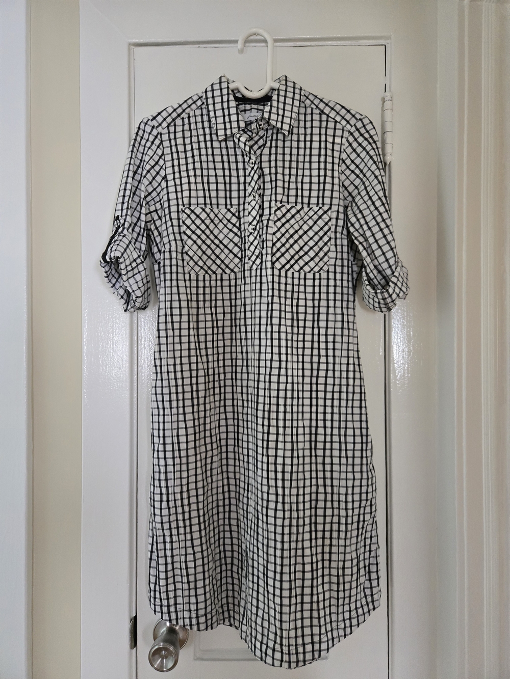 Foxcroft Black & White Plaid Button-Up Shirt Dress